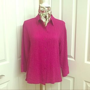 Spicy Magenta Crinkled Blouse 3/4 Length Sleeves